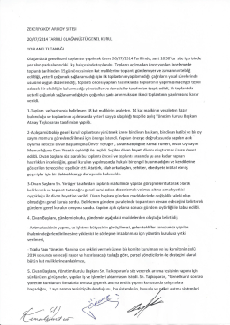 ZEKERİYAKÖY ARıKöY siTEsi 20/07/2014 TARİH Li oLAĞANÜsTü