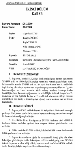 Anayasa Mahkemesinin 18/9/2014 Tarihli ve 2013