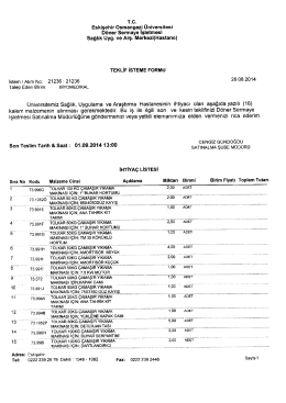 Talep Eden Blrim: T.C. - Eskişehir Osmangazi Üniversitesi Hastanesi