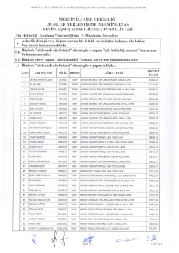 mersin ili aile hekimliği 2014/1. ek yerleştirme işlemine esas