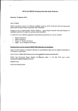 2015 WADA Komisyonlarındaki A&ccedil;ık Kadrolar Duyurusu