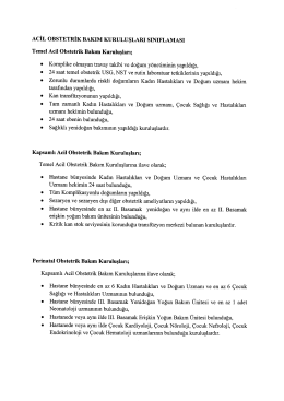 ACİL oBsTETRİK BAKIM KURULUŞLARI sıNıFLAMAsı
