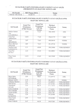 Eczacılık Fakültesi Merkezi Yerleştirme Puanı ile Yatay Geçiş