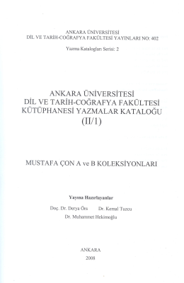 II/I - Ankara &Uuml;niversitesi Dil ve Tarih