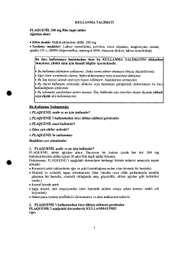 KULLANMA TALİMATI PLAQUENİL 200 mg fılm kaplı tablet