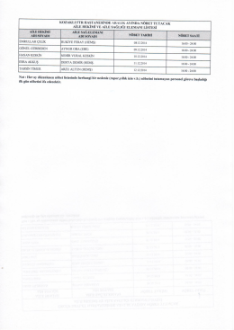 Kozaklı F.T.R.Hastanesi ARALIK Ayı Nöbet Listesi