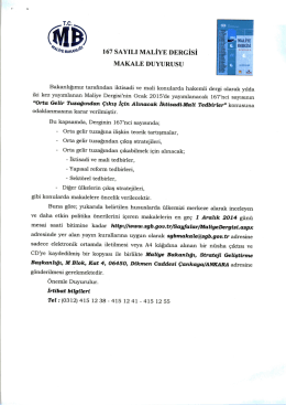 167 sAYILI MALİYE DERGİSİ MAKALE DUYURUSU