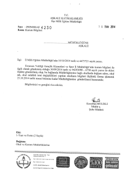 sayı :29254301-0/ 4 2 3 O i Ekim 2014 - erzurum