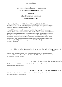 Dinler Arası DİYALOG “BU (TÜRK) MİLLETİNİ HRİSTİYAN