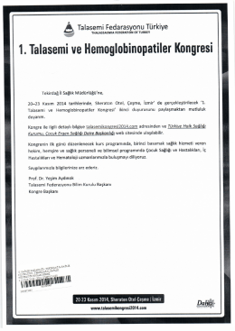 1.Talasemi ve Hemoglobinopatiler Kongresi