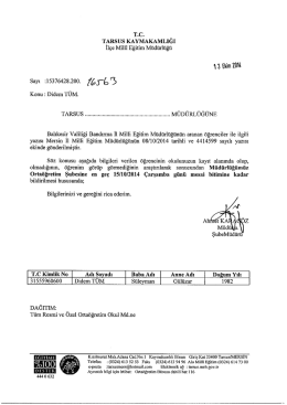 TARSUS KAYMAKAMLIĞI Il&ccedil;e Mill&icirc; Eğitim M&uuml;d&uuml;rl&uuml;ğ&uuml;