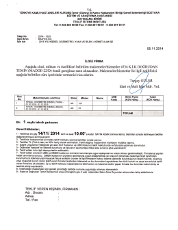 Ön Teklif İsteme Mektubu - Bozyaka Eğitim ve Araştırma Hastanesi