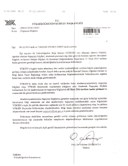 Yükseköğretim Kurulu Başkanlığı Yazısı