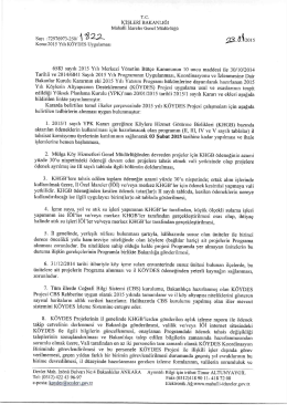 2015 Yılı K&Ouml;YDES Uygulaması Bakanlık Yazısı