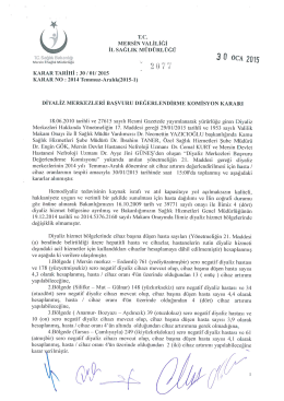 2014 Temmuz -Aralık D&ouml;nemi Diyaliz Merkezleri Başvuru