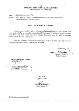 2014 yılına ait turba ve leonardit madenlerinin devlet hakkı