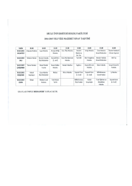 2014-2015 Vize Mazeret Sınav Takvimi