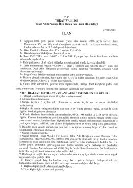 Tokat Milli Piyango İhya Balak Fen Lisesi Kantin Kiralama İşi İhale İlanı