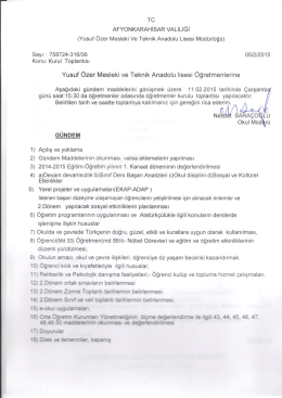 (Yusuf &Ouml;zer Mesleki Ve Teknik Anadolu Lisesi M&uuml;d&uuml;rl&uuml;ğ&uuml;) 05l2/2015