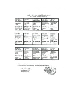 Şubat Ayı Yemek Listesi