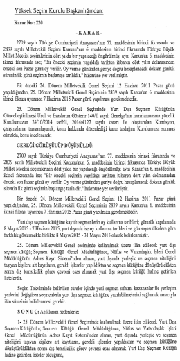 Yüksek Seçim Kurulunun 19/2/2015 Tarihli ve 220