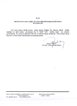 sol sahil sulama birliği &uuml;yelik duyurusu