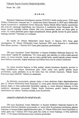 Yüksek Seçim Kurulunun 23/2/2015 Tarihli ve 232