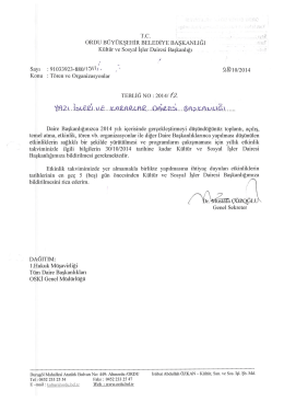 Kültür ve Sosyal İşler Dairesi Bşk. Tören ve Organizasyon Hk. Tebliğ