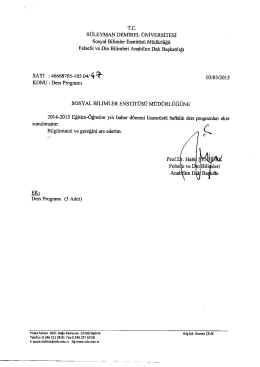 2014-2015 Eğitim &Ouml;ğretim Yılı Bahar Yarıyılı Felsefe ve Din Bilimleri