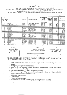 09.03.2015 Tarihinde Yapılan S&ouml;zl&uuml; Sınav Sonucuna G&ouml;re