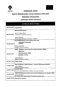 AB Horizon 2020 Marie Sklodowska Curie RISE Programı Bilgi