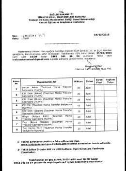 KDV hariç olarak, 23/03/2015 - Trabzon Kanuni Eğitim ve Araştırma