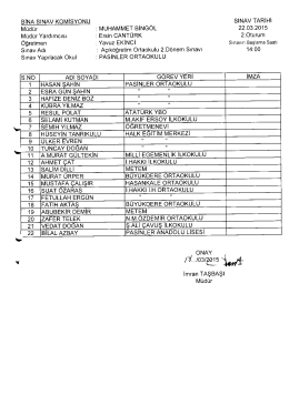 BINA SINAV KOMİSYONU SINAV TARIHI Müdür :MUHAMMET