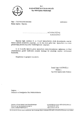 T&uuml;m Ortaokul ve Orta&ouml;ğretim Okul M&uuml;d&uuml;rl&uuml;klerine