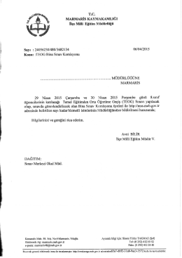 T.c. MARMARİS KAYMAKAMLIĞI İl&ccedil;e Miııi Eğitim M&uuml;d&uuml;rl&uuml;ğ&uuml;