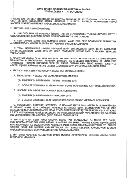 Mayıs 2015 Er Celbinde Sil&acirc;haltına Alınacak Y&uuml;k&uuml;ml&uuml;lere Ait TRT