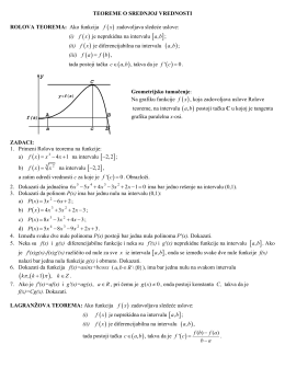 TEOREME O SREDNJOJ VREDNOSTI ROLOVA TEOREMA: Ako