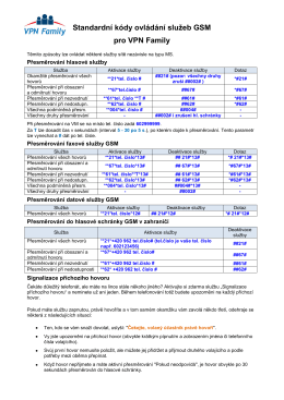 Některé kódy/SMS pro ovládání služeb