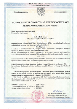 POVOLENÍ K PROVOZOVÁNÍ LETECKÝCH PRACÍ