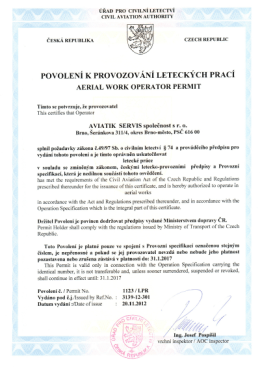 POVOLEN&Iacute; K PROVOZOV&Aacute;N&Iacute; LETECK&Yacute;CH PRAC&Iacute;