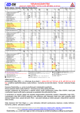 Výlukový jízdní řád Kořenov - Harrachov od 1. 4. 2015