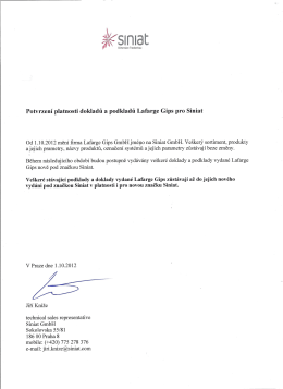 Potvrzen&iacute; platnosti dokladů a podkladů Lafarge Gips pro Siniat