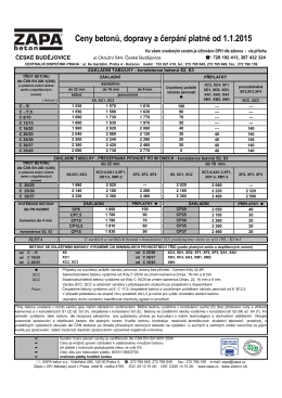 Ceny betonů, dopravy a čerpání platné od 1.1.2015