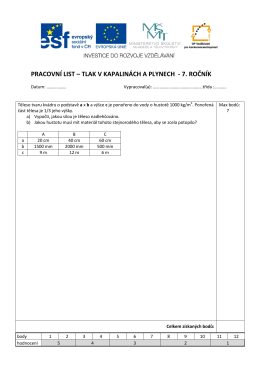 PRACOVNÍ LIST – TLAK V KAPALINÁCH A PLYNECH