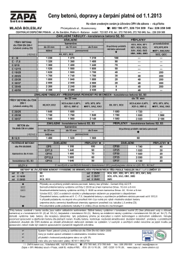 Ceny betonů, dopravy a čerpání platné od 1.1.2013