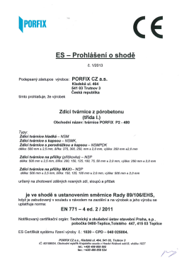 Prohlášení o shodě - Příčkovky PORFIX (P2-480)