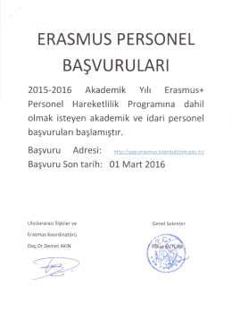ERASMUS PERSONEL BAŞVURULARI 2015
