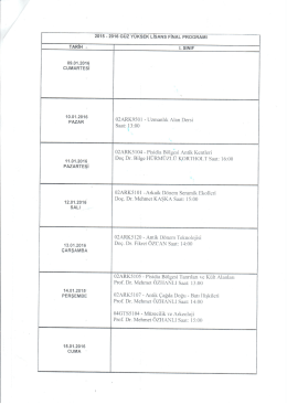 2015-2016 Arkeoloji Anabilim Dalı Başkanlığı G&uuml;z Y&uuml;ksek Lisans