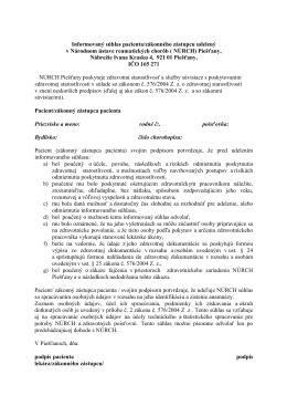 Informovaný súhlas pacienta NÚRCH Piešťany 06.2010