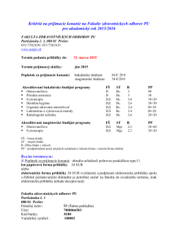 Kritéria prijímacích skúšok na akademický rok 2015/2016